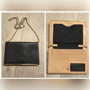 Halogen black genuine saffiano leather clutch crossbody purse wallet with chain